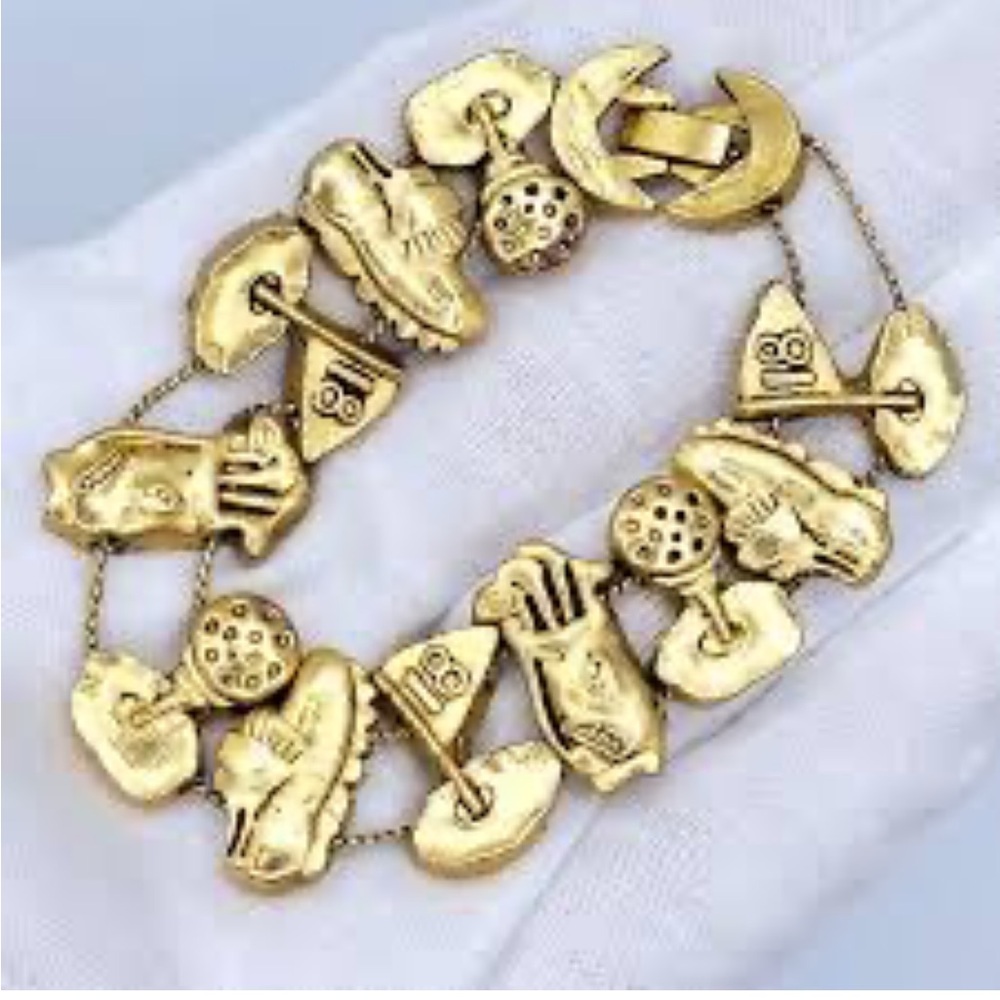 Vintage Gold Golf Charm Slider Bracelet 7.25" Rare 11 Charms EUC